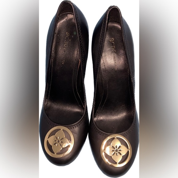 BCBGeneration Black Leather Round Closed Toe Wedge Pump Heels | Size 8B - Picture 3 of 6